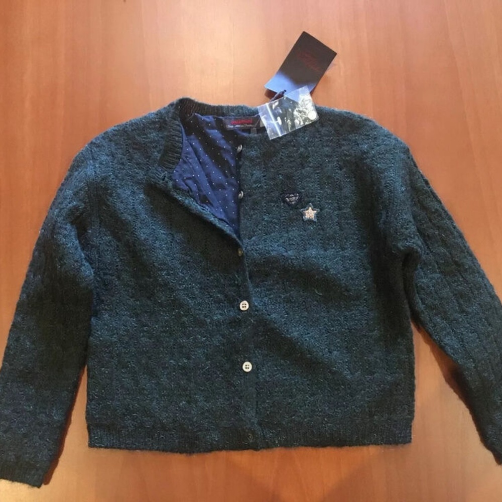 Catimini Emerald Green Girls Mohair Cardigan Polka Dot Lined 5 Yrs Nwt